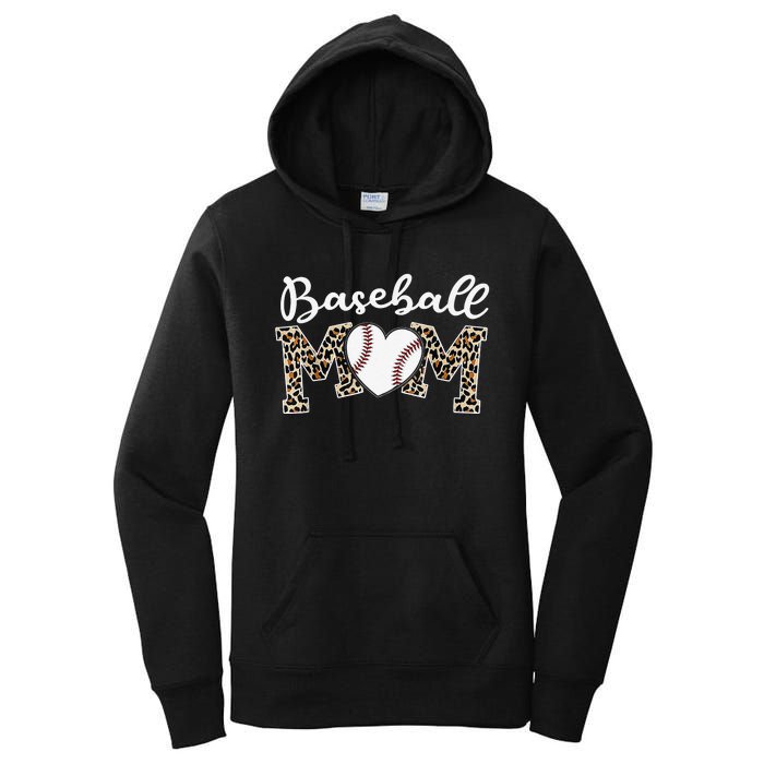 Softball Baseball Mom Leopard Tee Mother's Day Mama Women's Pullover Hoodie