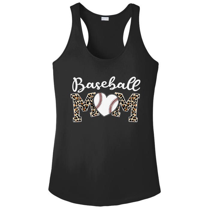 Softball Baseball Mom Leopard Tee Mother's Day Mama Ladies PosiCharge Competitor Racerback Tank