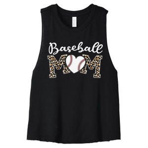 Softball Baseball Mom Leopard Tee Mother's Day Mama Women's Racerback Cropped Tank