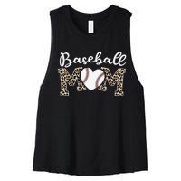 Softball Baseball Mom Leopard Tee Mother's Day Mama Women's Racerback Cropped Tank