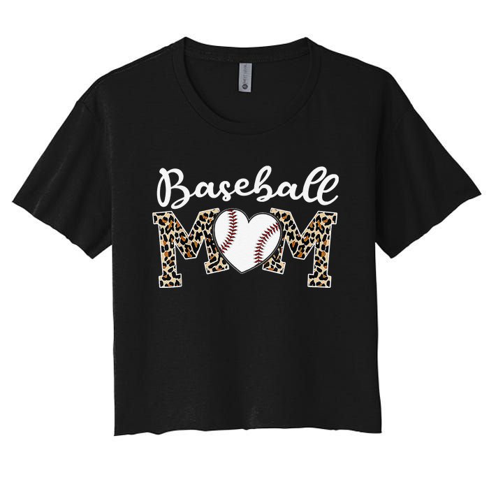 Softball Baseball Mom Leopard Tee Mother's Day Mama Women's Crop Top Tee