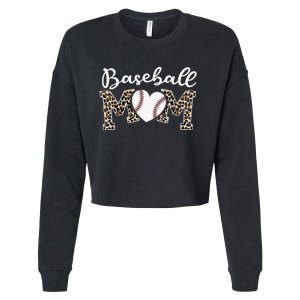 Softball Baseball Mom Leopard Tee Mother's Day Mama Cropped Pullover Crew