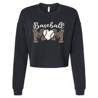 Softball Baseball Mom Leopard Tee Mother's Day Mama Cropped Pullover Crew