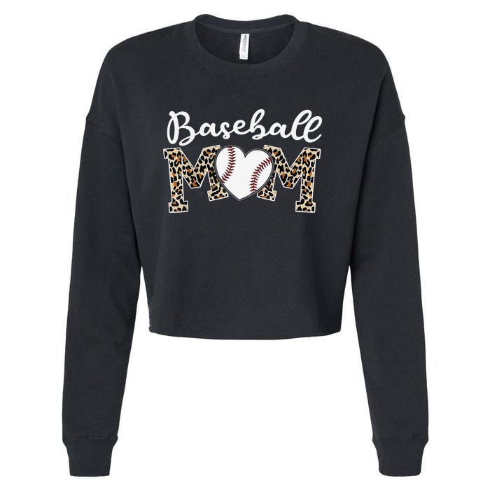 Softball Baseball Mom Leopard Tee Mother's Day Mama Cropped Pullover Crew