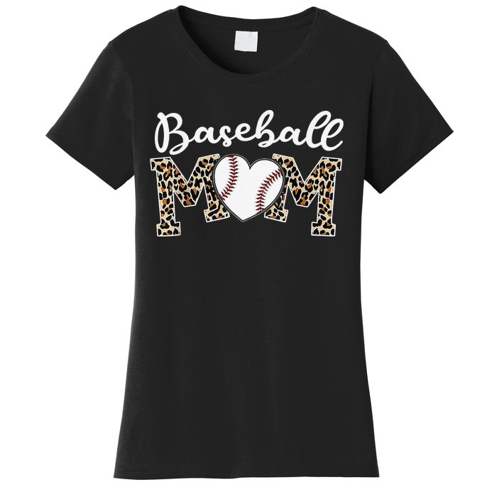 Softball Baseball Mom Leopard Tee Mother's Day Mama Women's T-Shirt