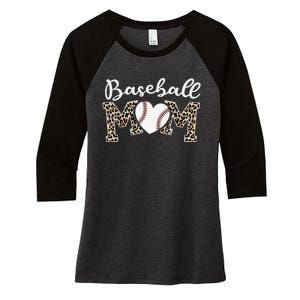 Softball Baseball Mom Leopard Tee Mother's Day Mama Women's Tri-Blend 3/4-Sleeve Raglan Shirt