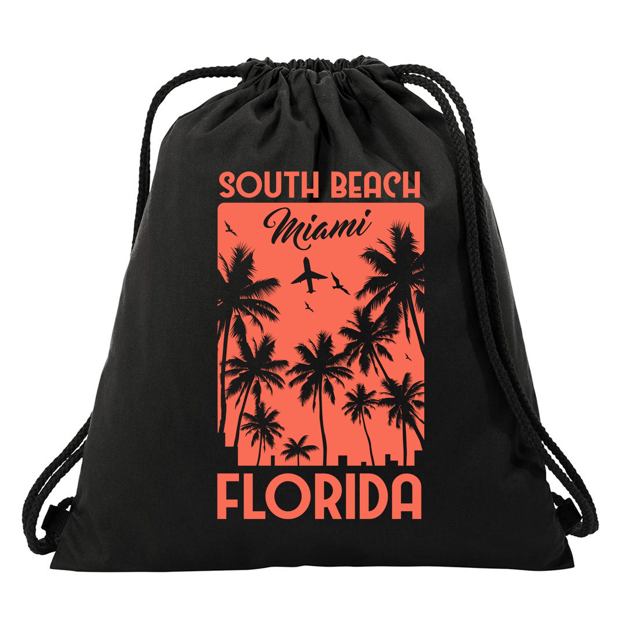 South Beach Miami Drawstring Bag