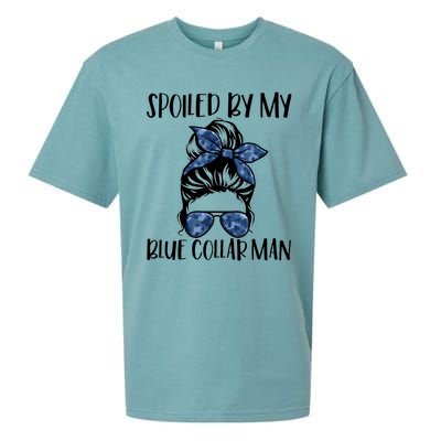 Spoiled By My Blue Collar Man Messy Bun Sueded Cloud Jersey T-Shirt