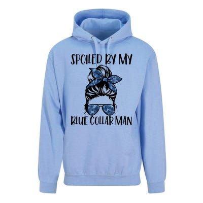 Spoiled By My Blue Collar Man Messy Bun Unisex Surf Hoodie