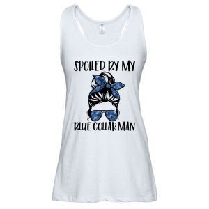 Spoiled By My Blue Collar Man Messy Bun Ladies Essential Flowy Tank