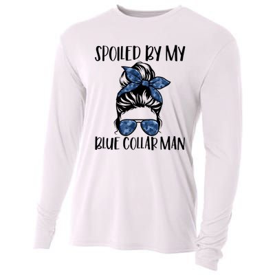 Spoiled By My Blue Collar Man Messy Bun Cooling Performance Long Sleeve Crew