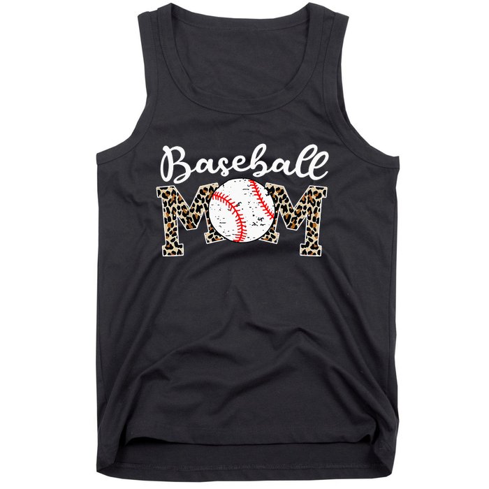 Softball Baseball Mom Leopard Mothers Day Tank Top