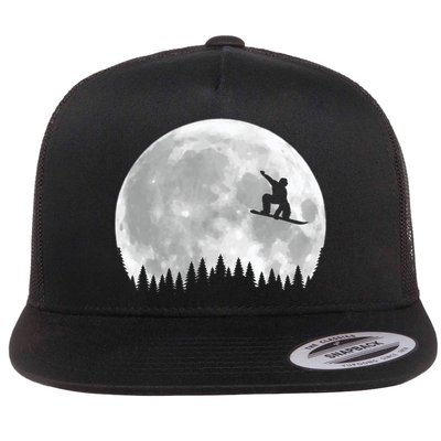 Snow Boarding Moon Cool Sport Hobby Flat Bill Trucker Hat