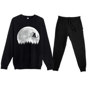 Snow Boarding Moon Cool Sport Hobby Premium Crewneck Sweatsuit Set