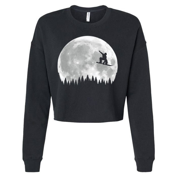 Snow Boarding Moon Cool Sport Hobby Cropped Pullover Crew