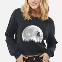 Snow Boarding Moon Cool Sport Hobby Cropped Pullover Crew
