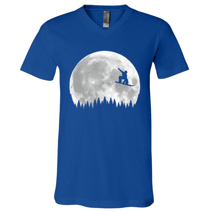 Snow Boarding Moon Cool Sport Hobby V-Neck T-Shirt