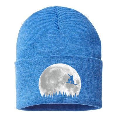 Snow Boarding Moon Cool Sport Hobby Sustainable Knit Beanie