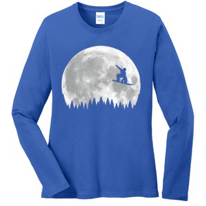 Snow Boarding Moon Cool Sport Hobby Ladies Long Sleeve Shirt