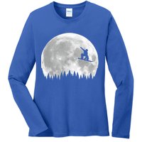 Snow Boarding Moon Cool Sport Hobby Ladies Long Sleeve Shirt