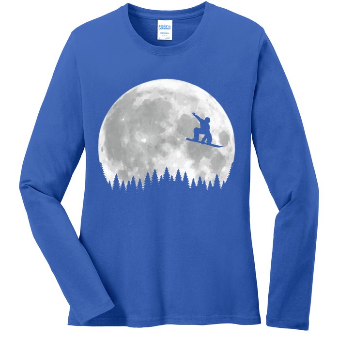 Snow Boarding Moon Cool Sport Hobby Ladies Long Sleeve Shirt