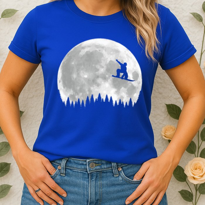 Snow Boarding Moon Cool Sport Hobby Womens T-Shirt