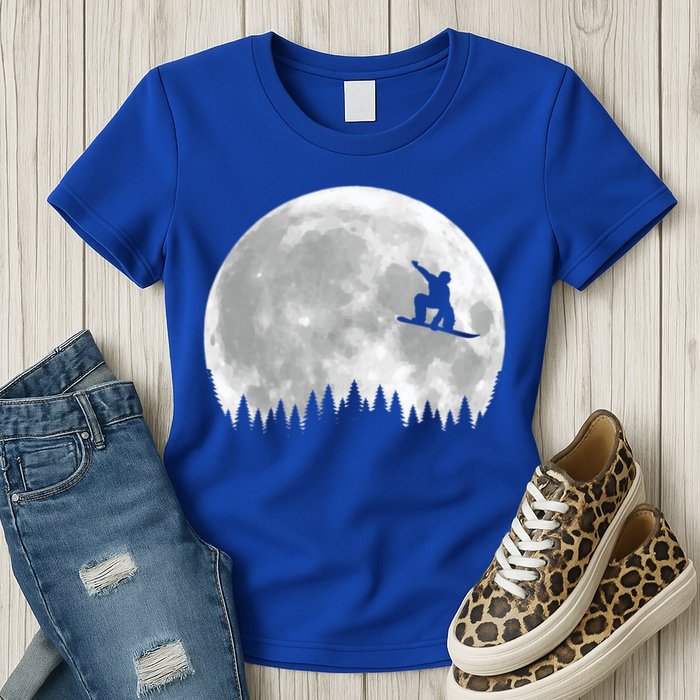 Snow Boarding Moon Cool Sport Hobby Womens T-Shirt