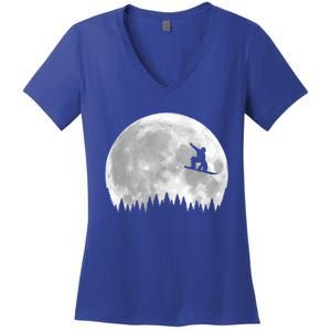 Snow Boarding Moon Cool Sport Hobby Women's V-Neck T-Shirt