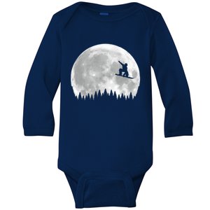 Snow Boarding Moon Cool Sport Hobby Baby Long Sleeve Bodysuit