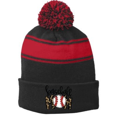 Softball Baseball Mom Leopard Tee Mother's Day Stripe Pom Pom Beanie