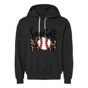 Softball Baseball Mom Leopard Tee Mother's Day Garment-Dyed Fleece Hoodie