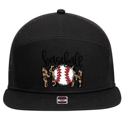 Softball Baseball Mom Leopard Tee Mother's Day 7 Panel Mesh Trucker Snapback Hat