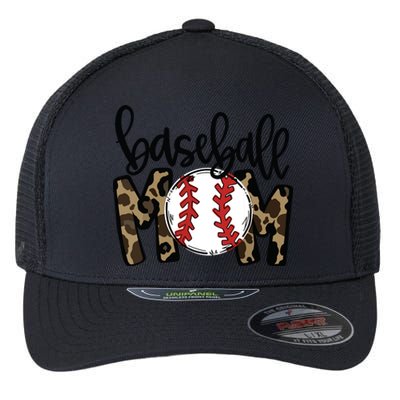 Softball Baseball Mom Leopard Tee Mother's Day Flexfit Unipanel Trucker Cap