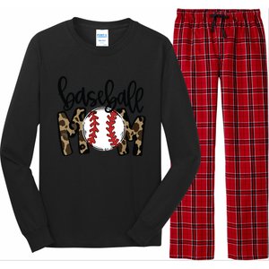 Softball Baseball Mom Leopard Tee Mother's Day Long Sleeve Pajama Set