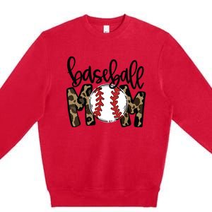 Softball Baseball Mom Leopard Tee Mother's Day Premium Crewneck Sweatshirt