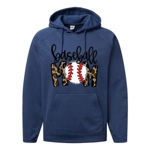 Softball Baseball Mom Leopard Tee Mother's Day Performance Fleece Hoodie