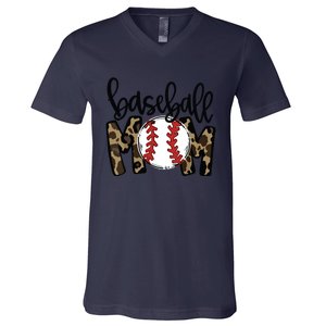 Softball Baseball Mom Leopard Tee Mother's Day V-Neck T-Shirt