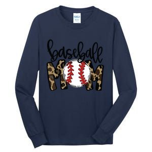 Softball Baseball Mom Leopard Tee Mother's Day Tall Long Sleeve T-Shirt