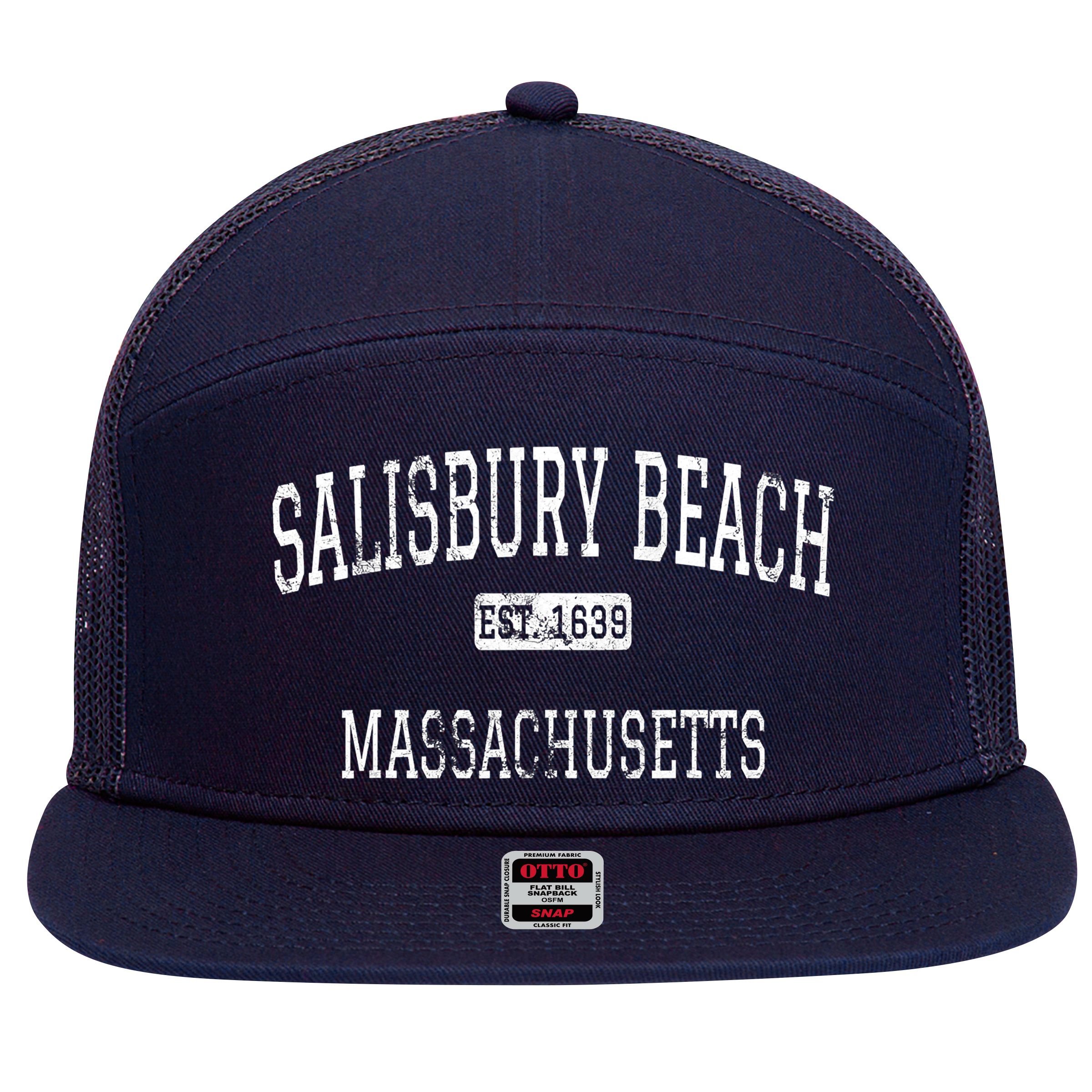 Salisbury Beach Massachusetts MA Vintage 7 Panel Mesh Trucker Snapback Hat