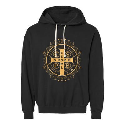 Saint Benedict Medal Catholic Print Garment-Dyed Fleece Hoodie