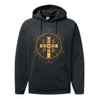 Saint Benedict Medal Catholic Print Performance Fleece Hoodie