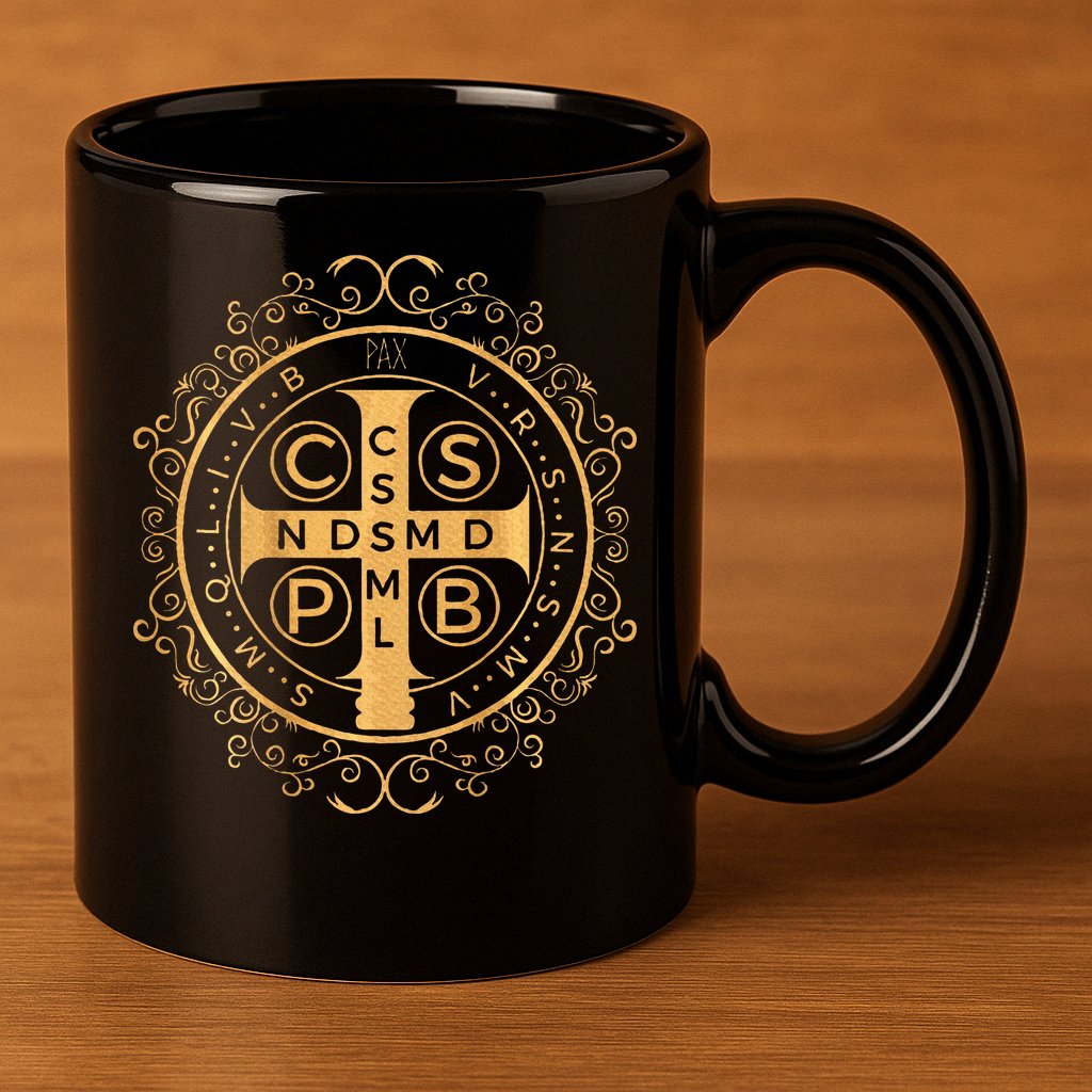 Saint Benedict Medal Catholic Print 11oz C Handle Ceramic Mug