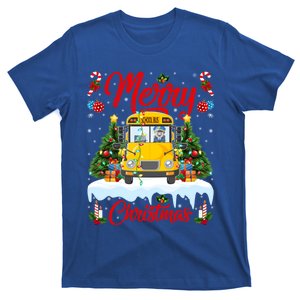 School Bus Merry Christmas Tree Lights Santa School Bus Xmas Gift T-Shirt