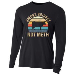 Smoke Brisket Not Meth Pitmaster BBQ Lover Smoker Grilling Cooling Performance Long Sleeve Crew