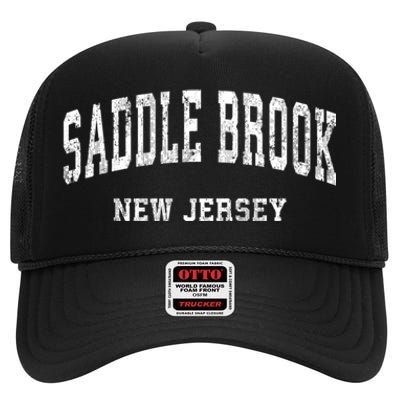 Saddle Brook New Jersey Nj Vintage Varsity Sports High Crown Mesh Back Trucker Hat