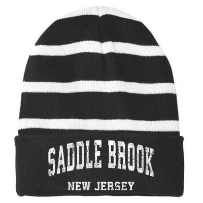 Saddle Brook New Jersey Nj Vintage Varsity Sports Striped Beanie with Solid Band