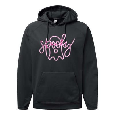 Spooky Boo Neon Halloween Ghost Spooky Season Performance Fleece Hoodie