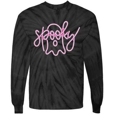 Spooky Boo Neon Halloween Ghost Spooky Season Tie-Dye Long Sleeve Shirt