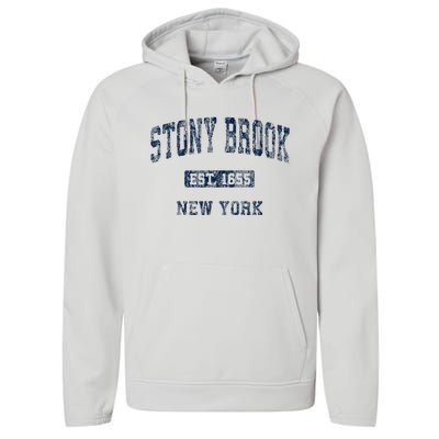 Stony Brook New York Ny Vintage Athletic Performance Fleece Hoodie