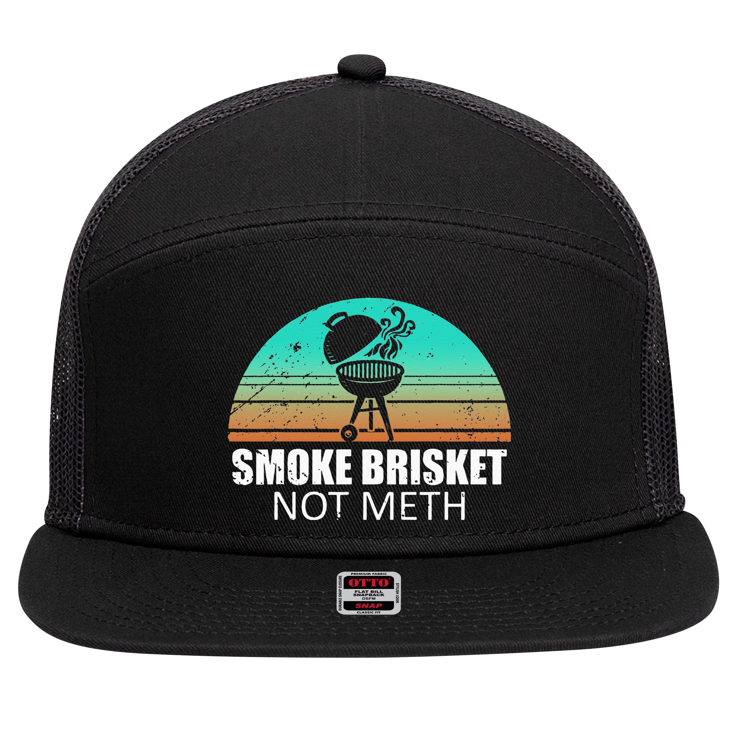Smoke Brisket Not Mesh Crack Grilling Smoking Father 7 Panel Mesh Trucker Snapback Hat